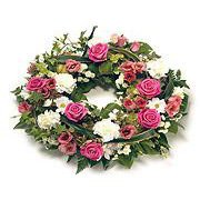 pink and white flower wreath